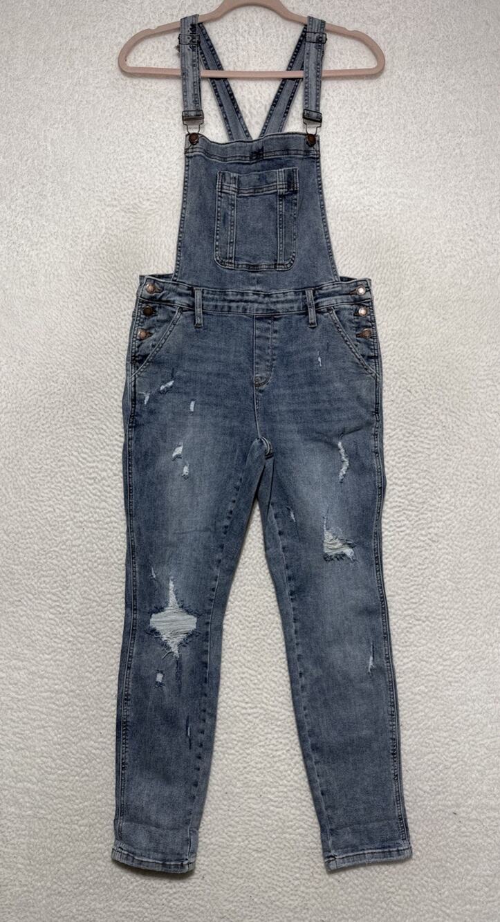 Judy Blue Distressed Denim Overalls Medium Wash Slim Fit JB88441 MD Womens Large